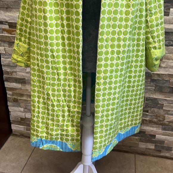 Floral Blue and Yellow Women's Coat - Picture 12 of 13